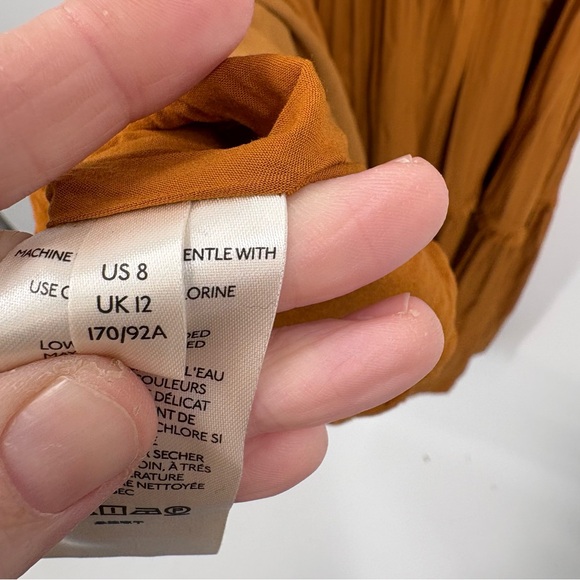 Anthropologie Gold Tiered Ruched Midi Dress Size 8 - Picture 9 of 12